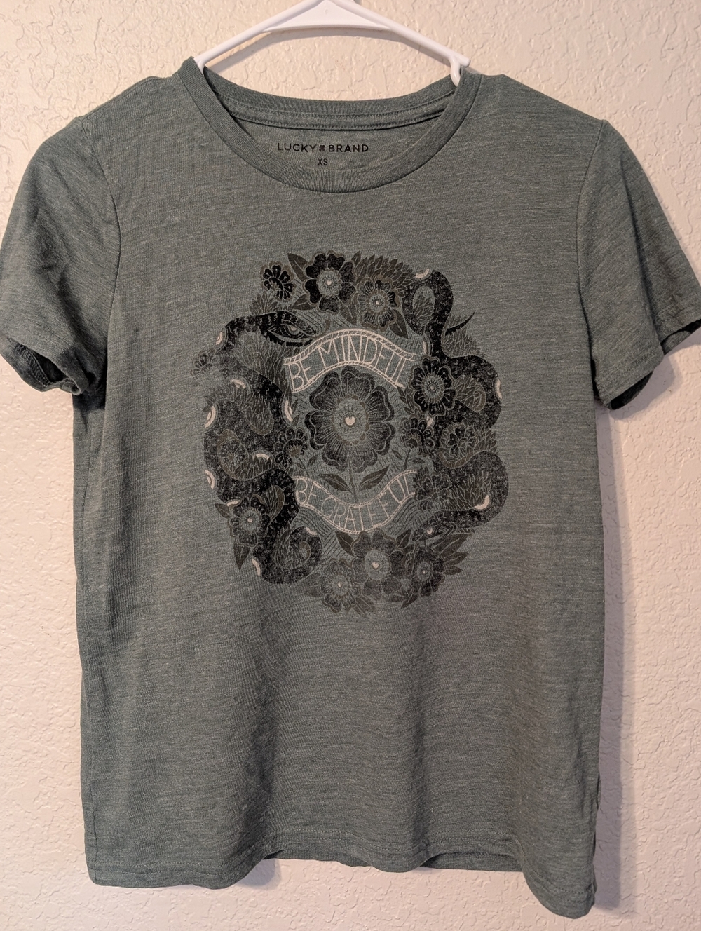 Lucky Brand Mindful Grateful Snake & Flower Print Graphic Tee, Size XS